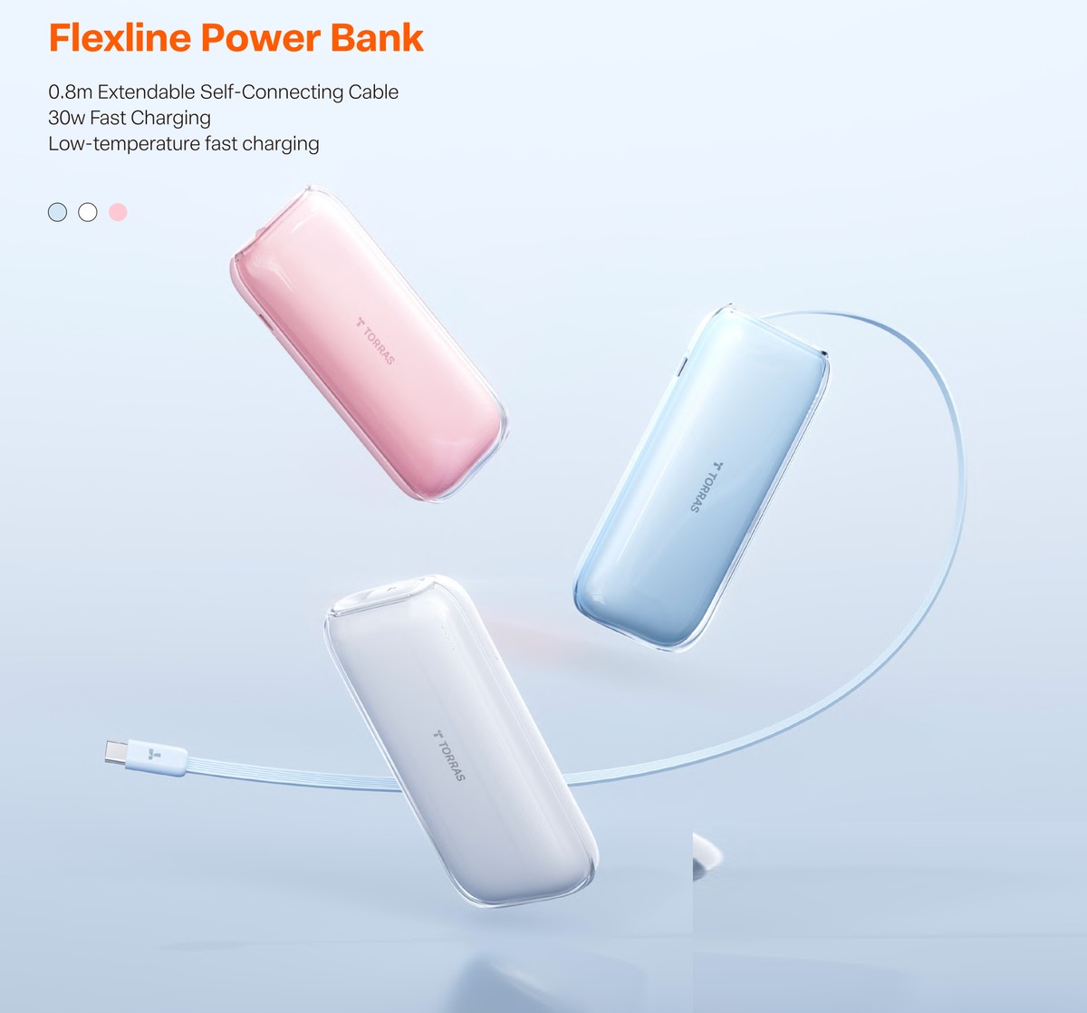 TORRAS Flexline power bank with built-in extendable cable